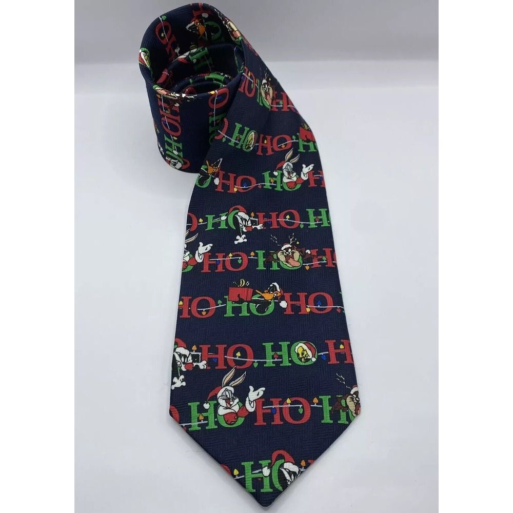 Mens Vintage 60" Tie Looney Tunes Christmas Taz Santa Bugs Bunny‎ Tweety Daffy